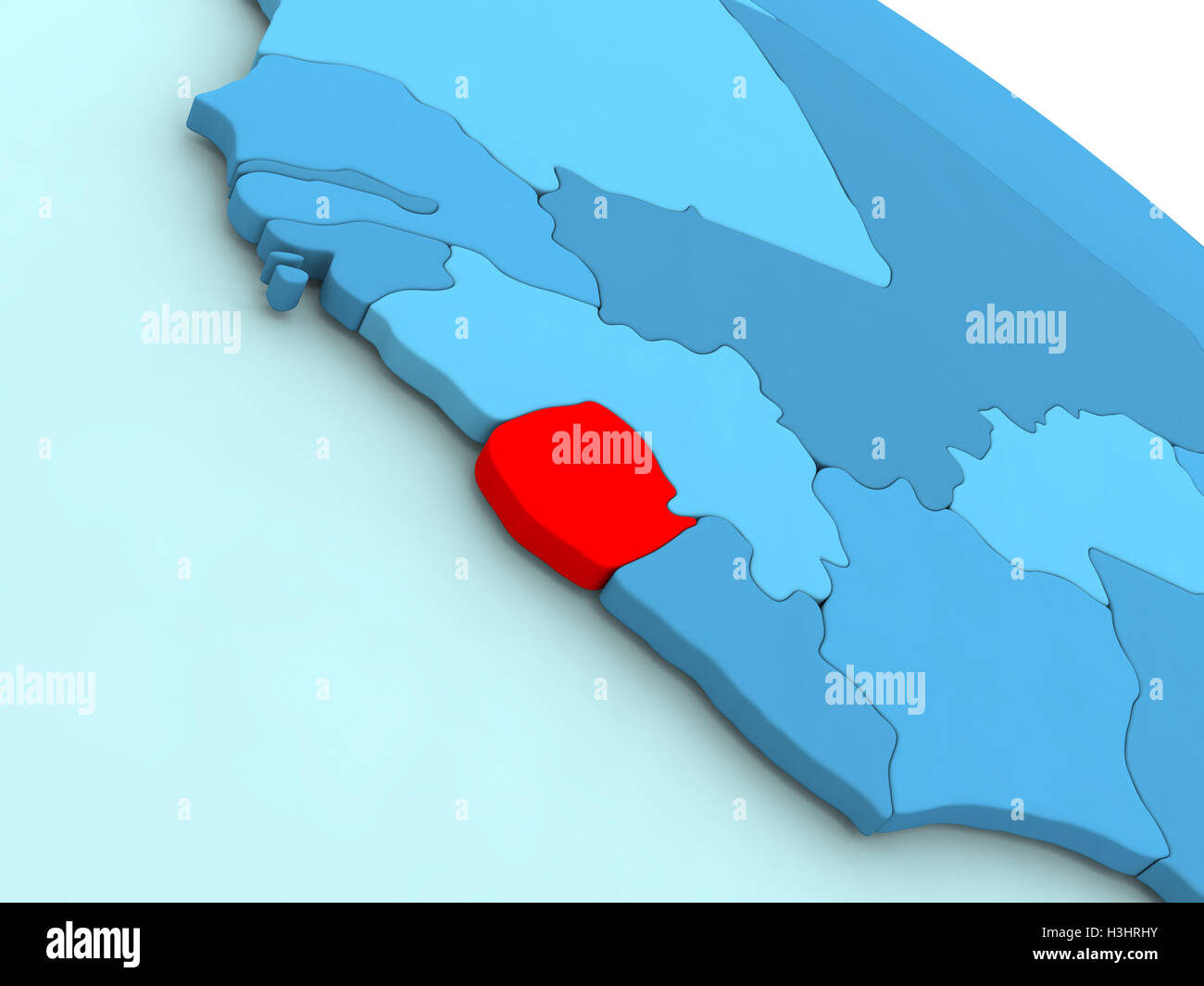 3D illustration of Sierra Leone highlighted in red color on blue globe ...