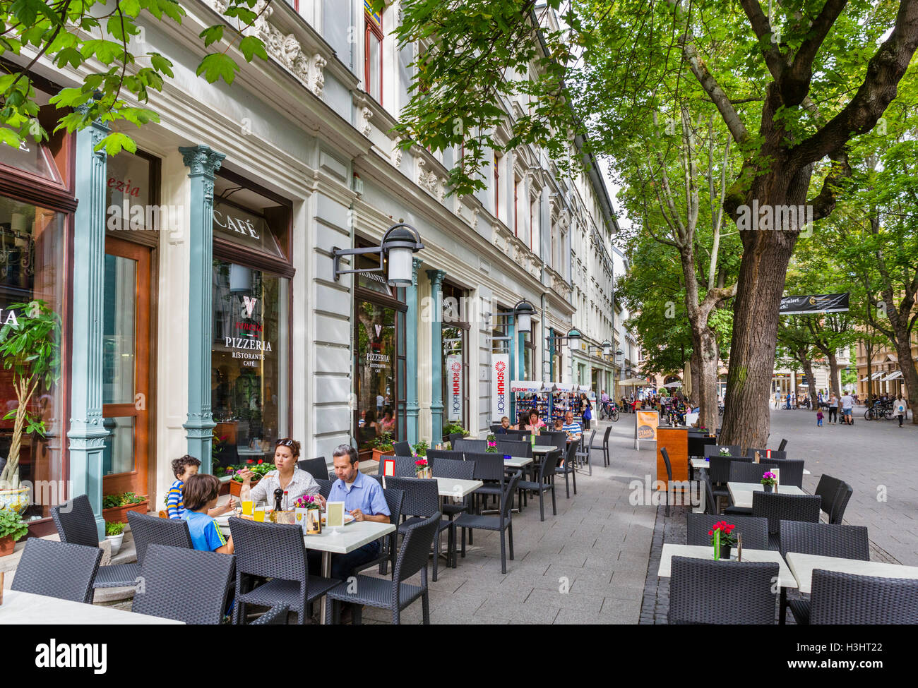 Sidewalk cafe on Schillerstrasse in the city centre, Weimar, Thuringia, Germany Stock Photo