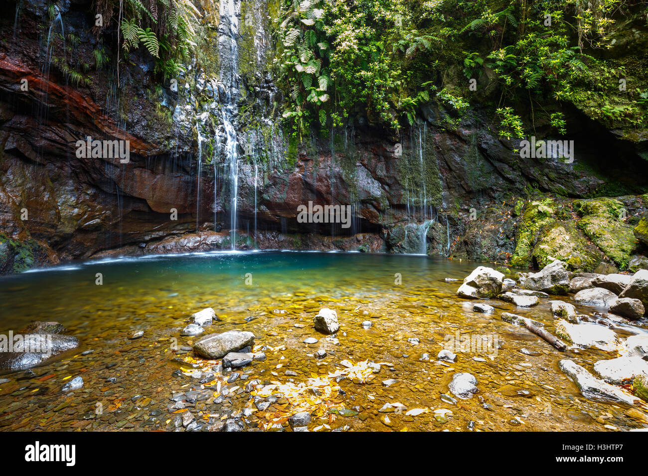 Waterfall Levada das 25 fontes, Madeira Island, Portugal Stock Photo