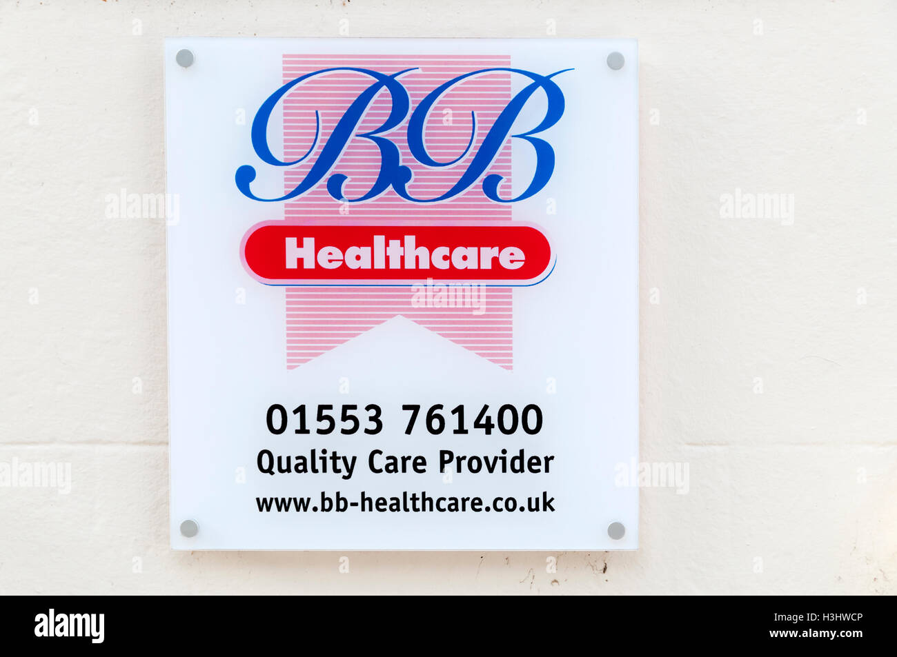 A sign for BB Healthcare who provide care home workers and live-in carers in Norfolk. Stock Photo