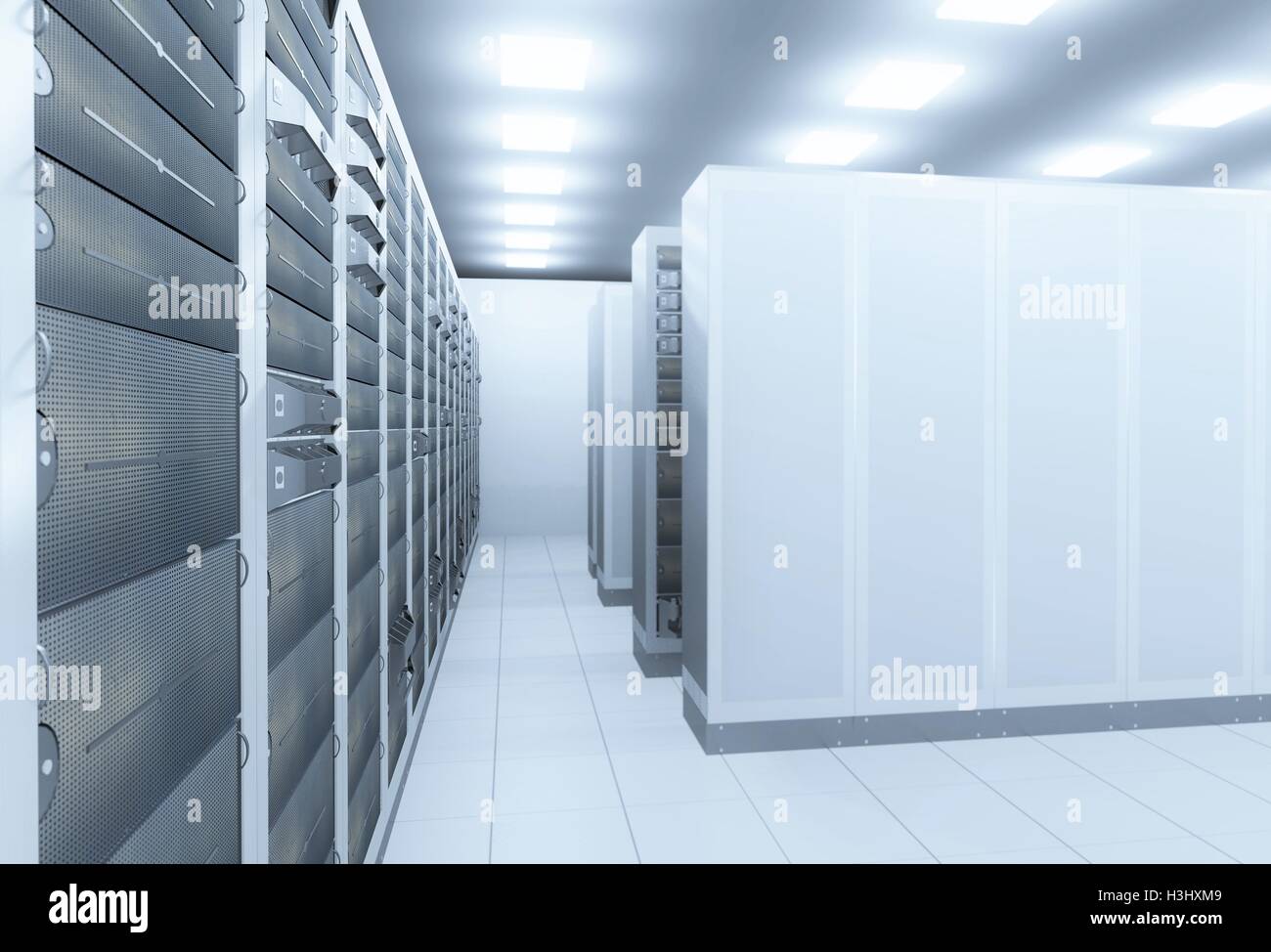 computer network server room 3d render representing internet and ...