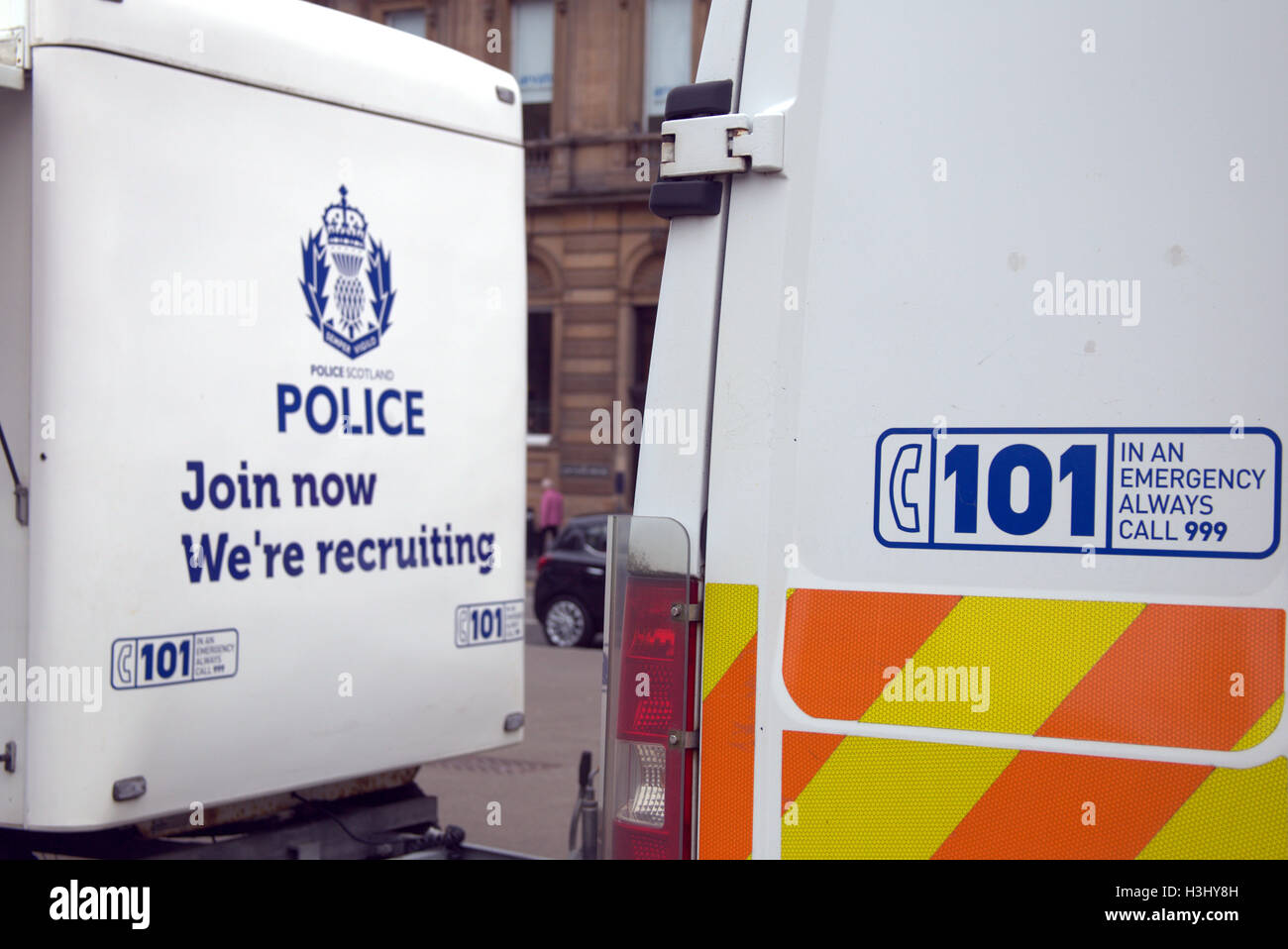 police Scotland  recruiting logos on vehicle sides Stock Photo