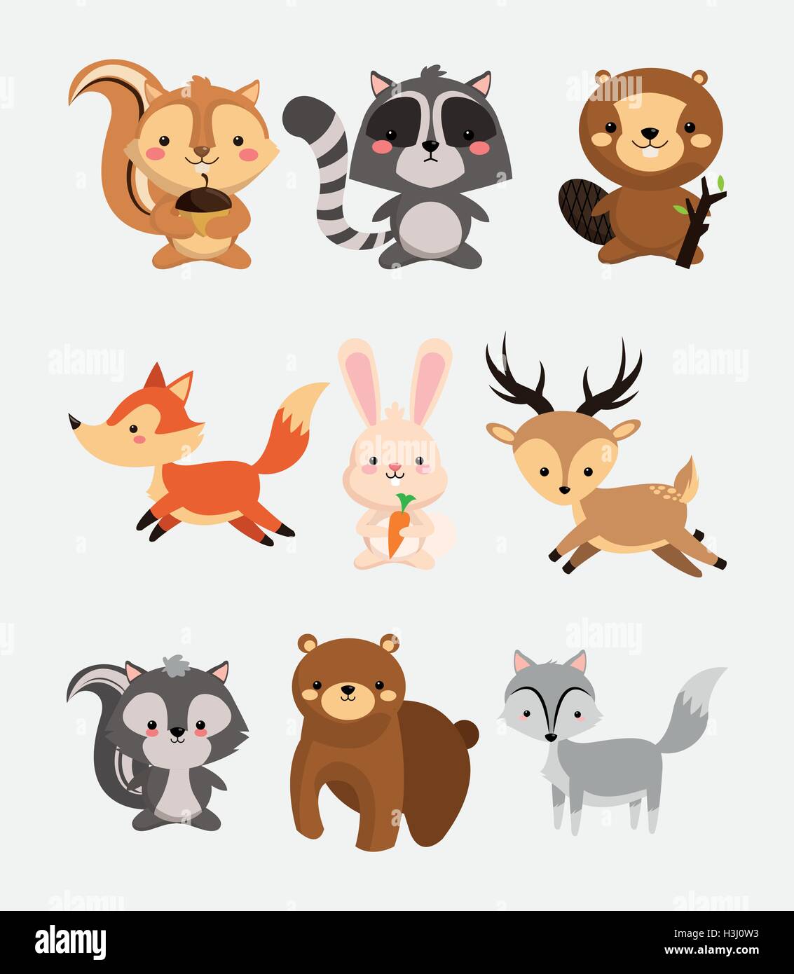 fox rabbit deer squirrel raccoon beaver skunk and bear icons ima Stock