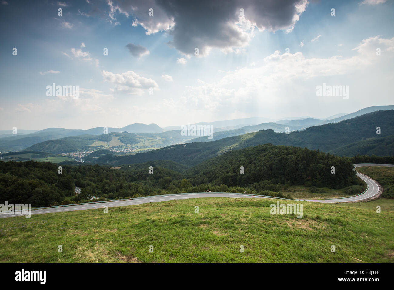 The road at the pass to the Dobsice city in Slovakia Stock Photo