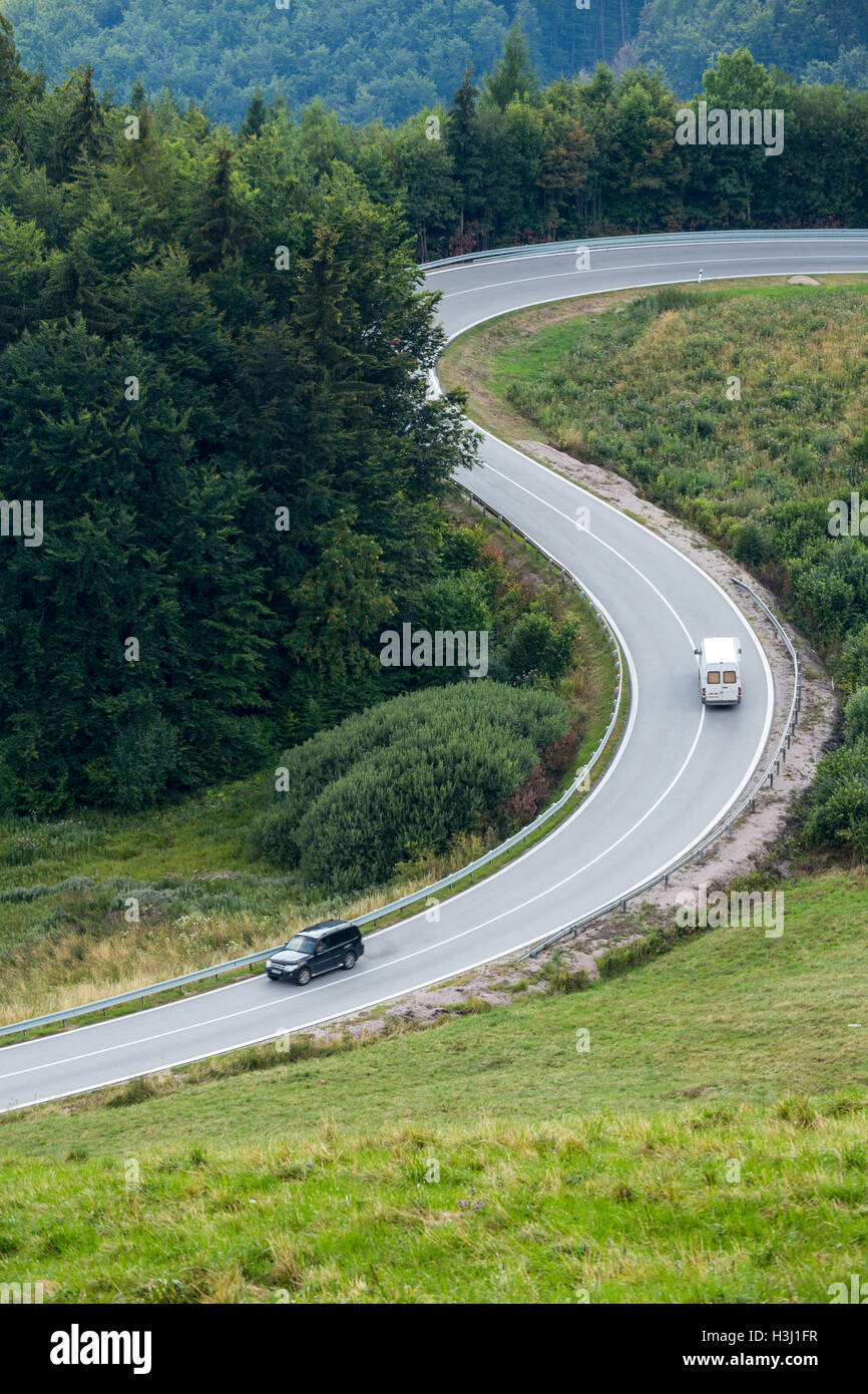 The road at the pass to the Dobsice city in Slovakia Stock Photo