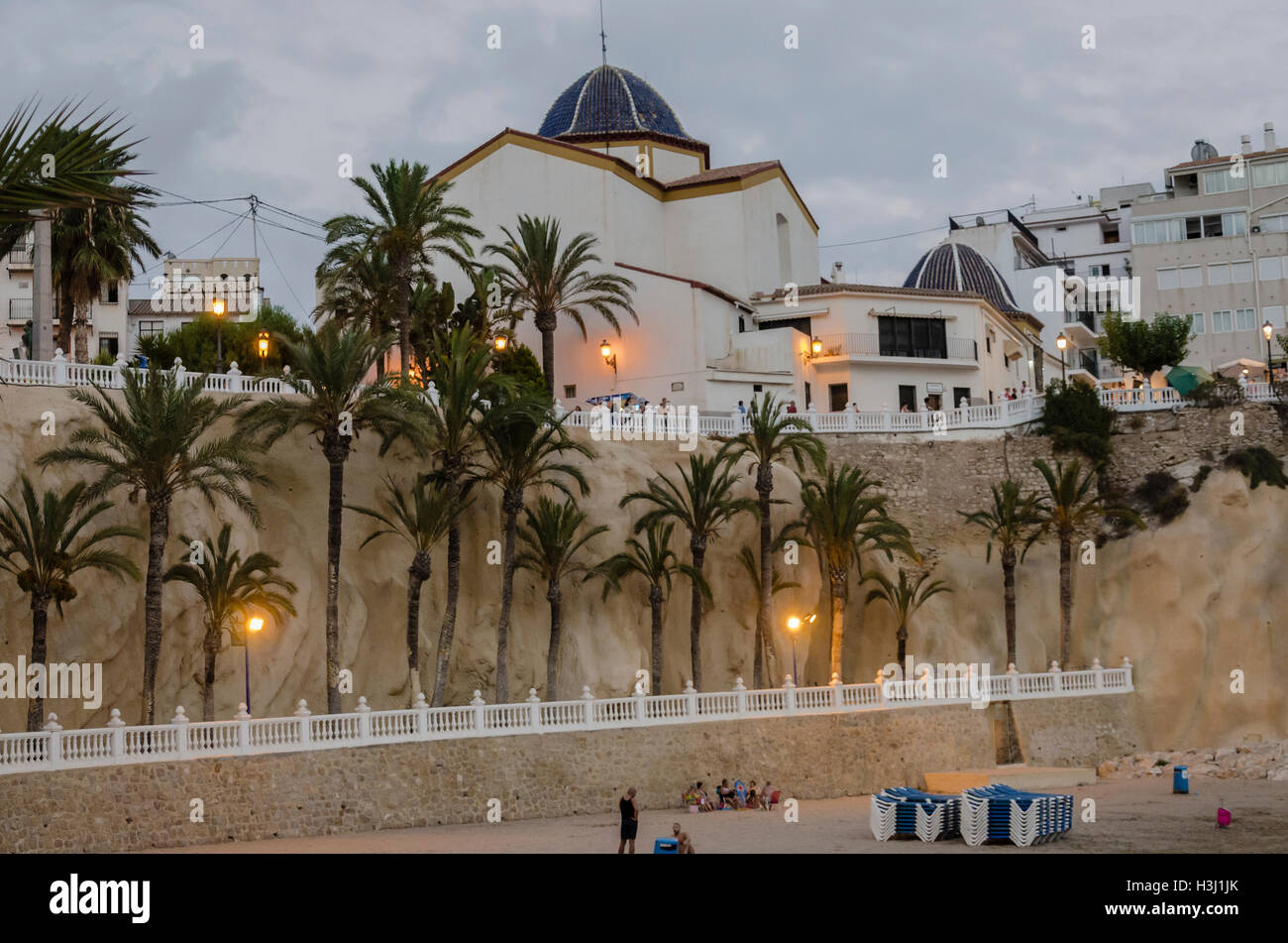 View of a blue dome closed to a beach of Benidorm city, Alicante north, Spain Stock Photo