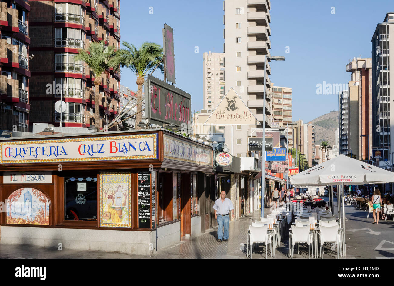 View of a street in Benidorm city, Alicante north, Spain Stock Photo
