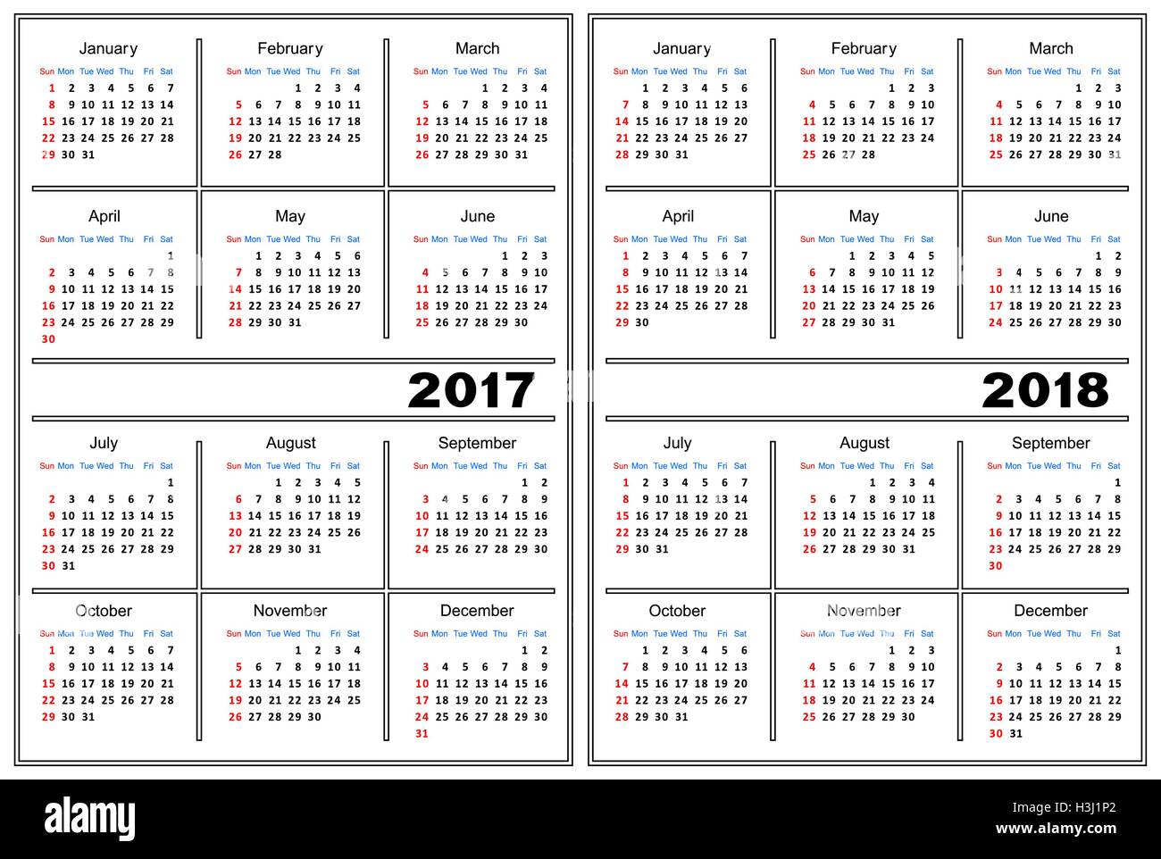 Calendar template 2017, 2018 Stock Vector
