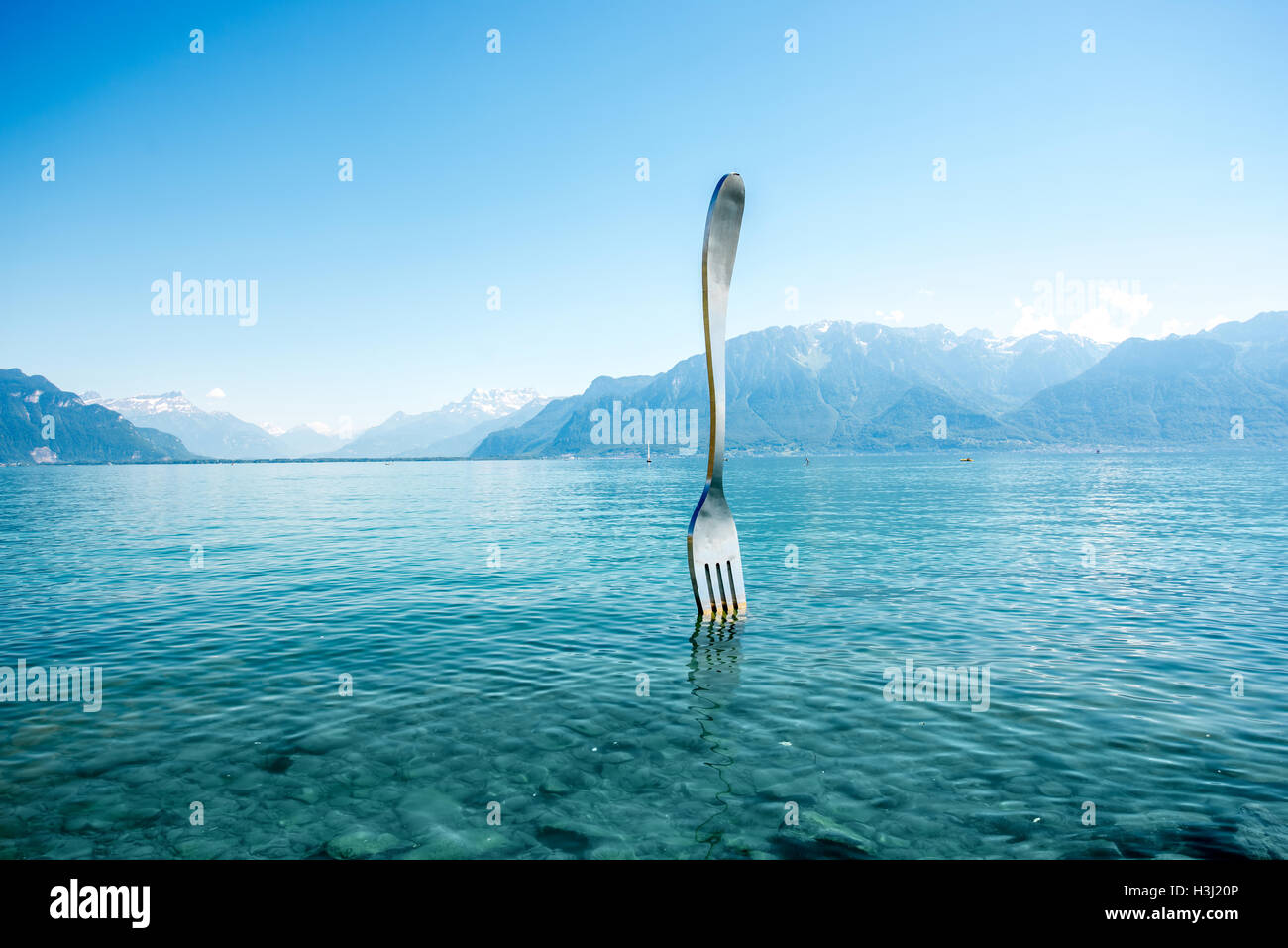 Fork monument in Geneva lake Stock Photo Alamy