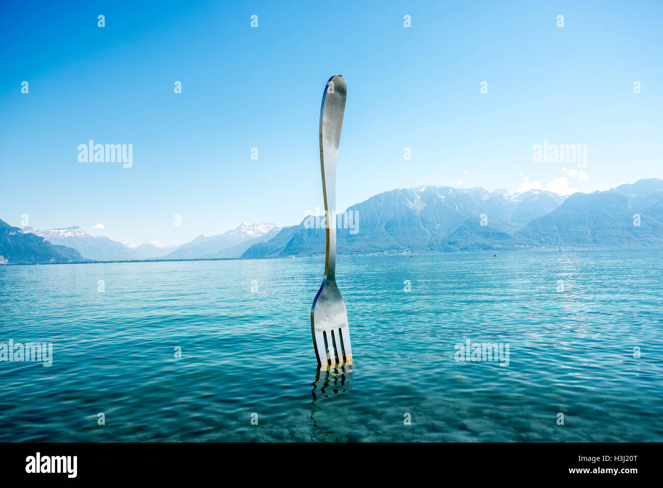 Fork monument in Geneva lake Stock Photo Alamy