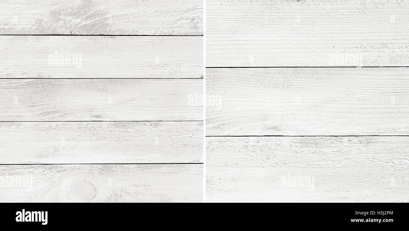 Set white painted wooden planks, tabletop, parquet floor surface. Stock Photo