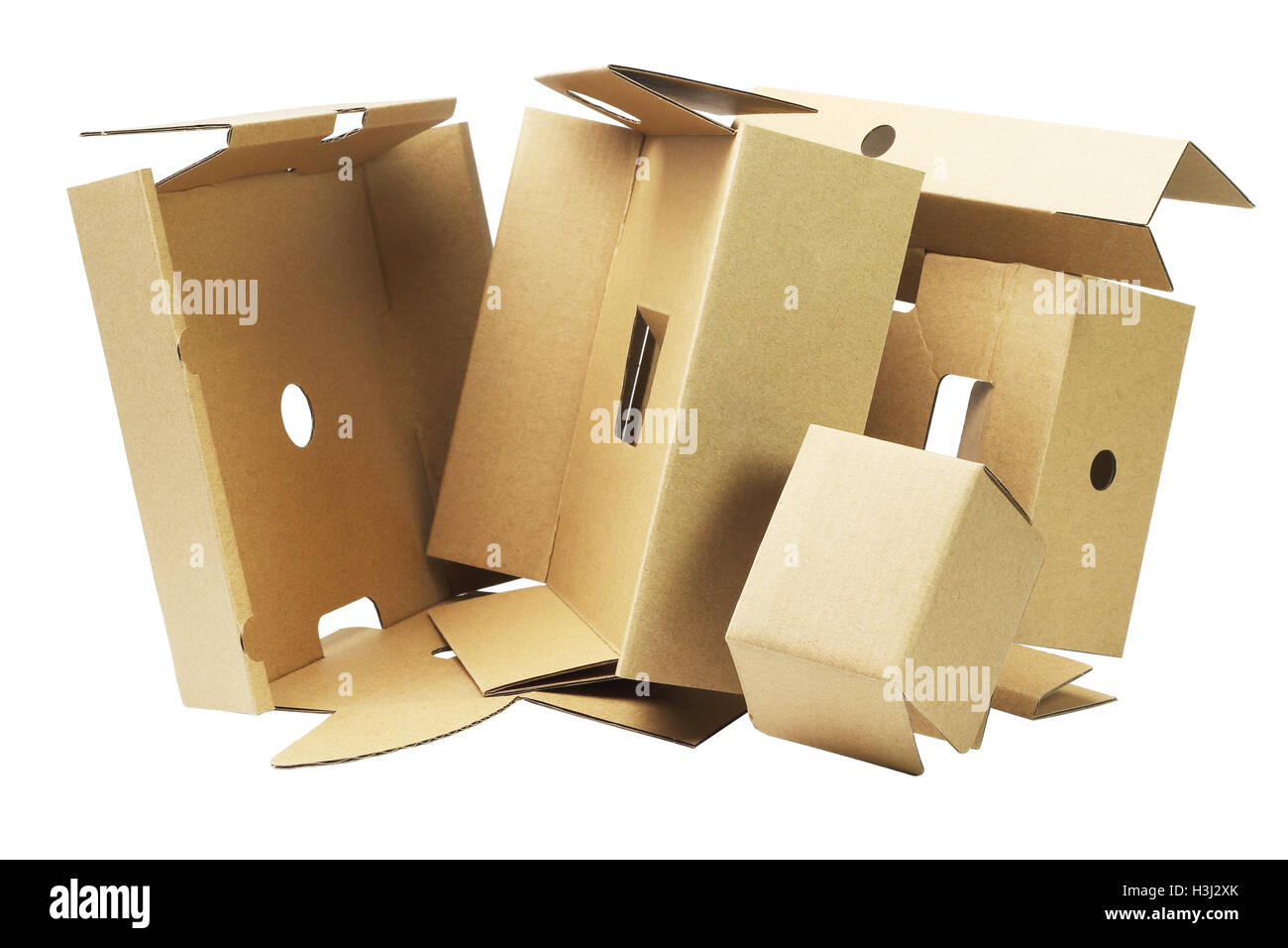 Discarded Packaging Cardboard For Recycling  on White Background Stock Photo