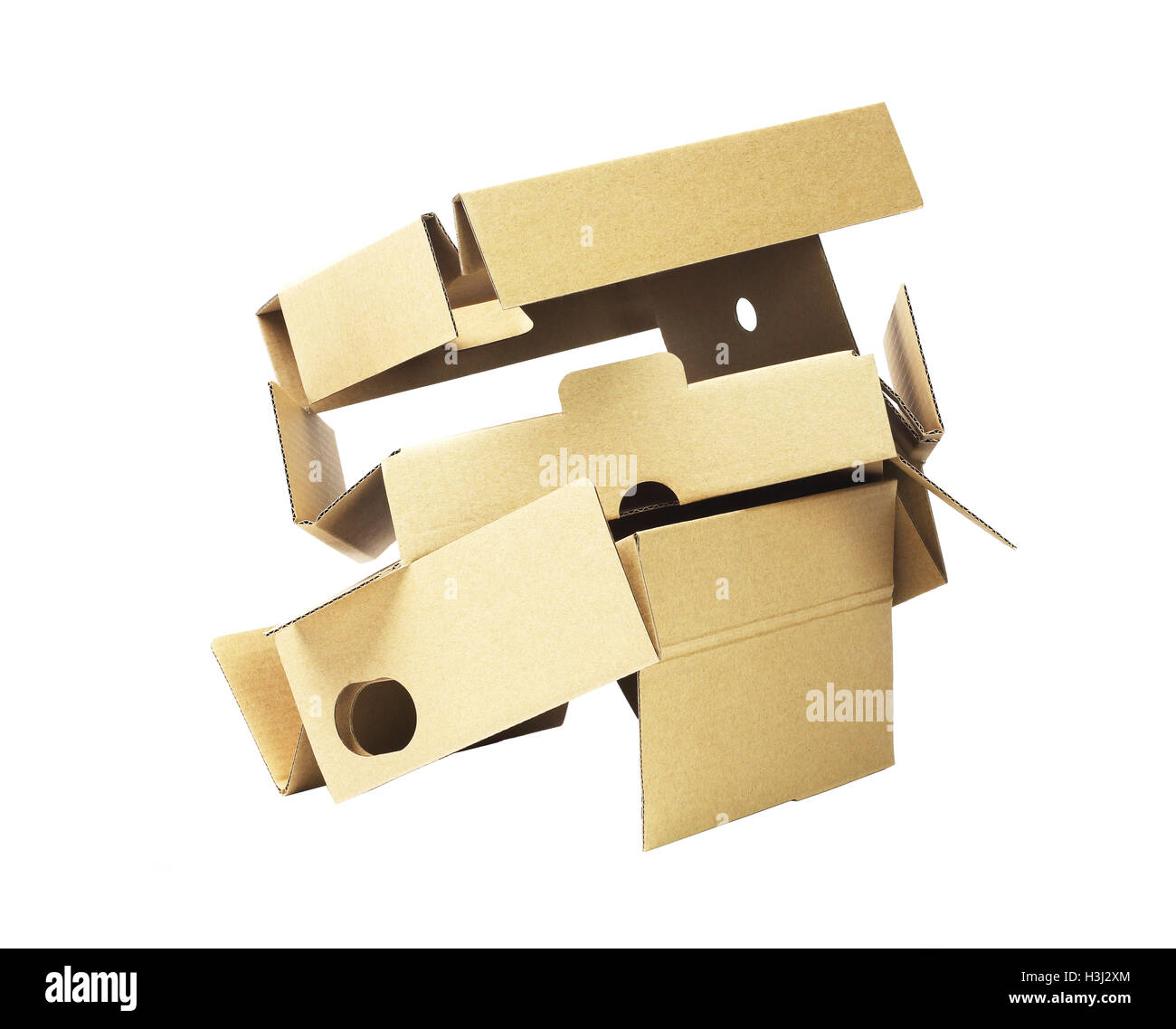 Discarded Packaging Cardboard For Recycling on White Background Stock Photo