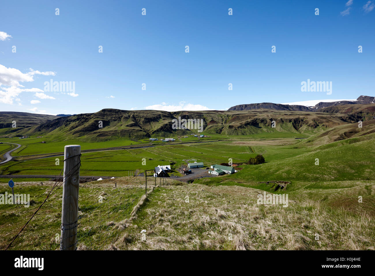 farms in lush fertile valley in southern Iceland Stock Photo