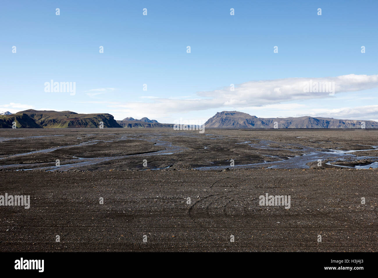 Myrdalssandur black lava sand flats near Vik Iceland Stock Photo