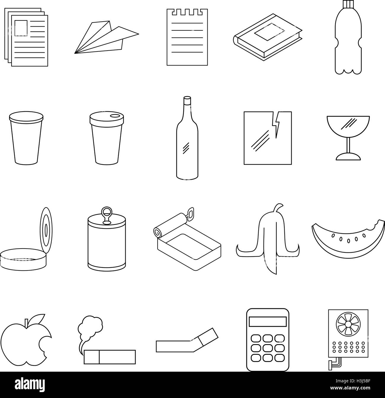 Set of line garbage signs Stock Vector