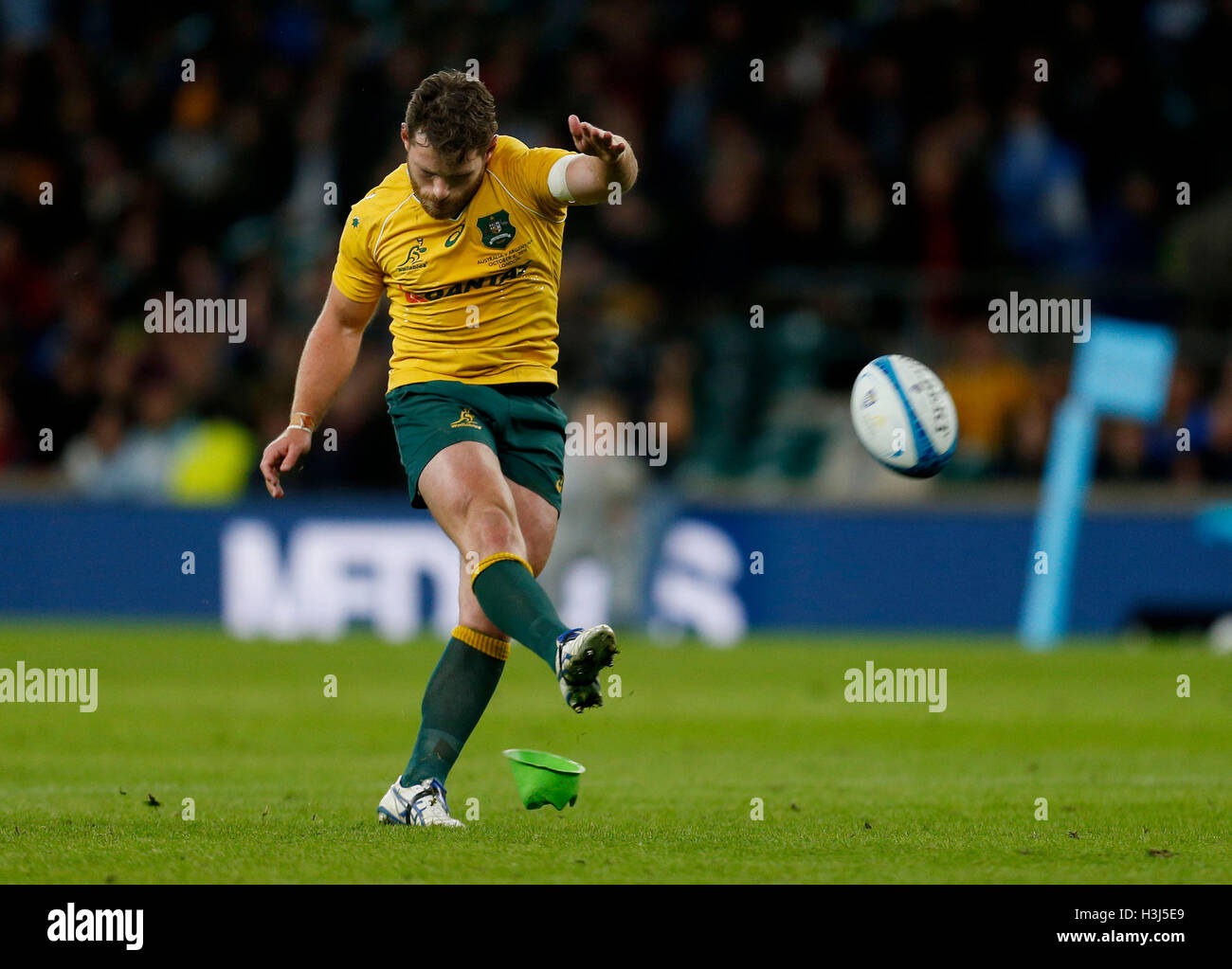 Australia's Bernard Foley kicks a penalty during the Rugby Championship ...
