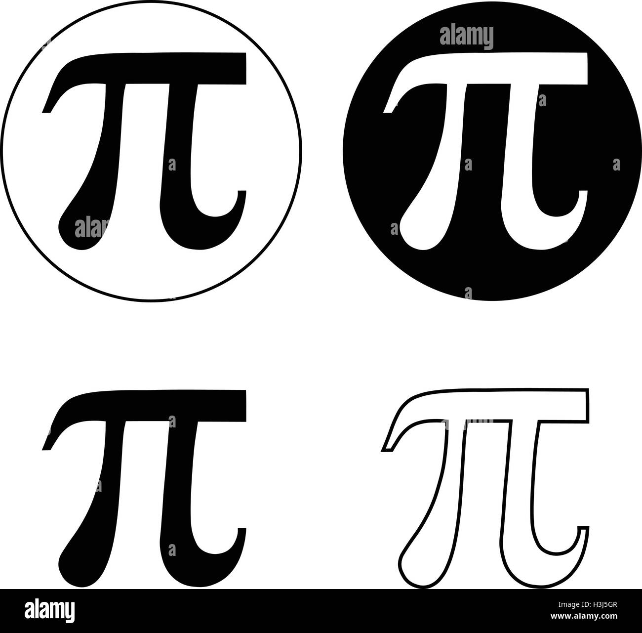 Pi greek letter set. Pi symbol set isolated vector illustrations Stock