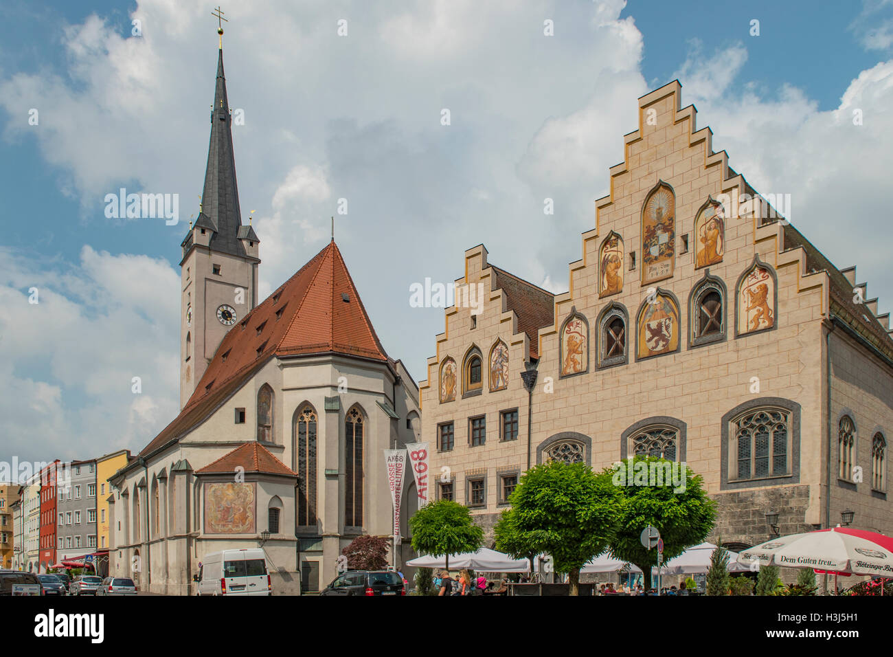 Frauenkirche and Rathaus, Wasserburg am Inns, Bavaria, Germany Stock Photo