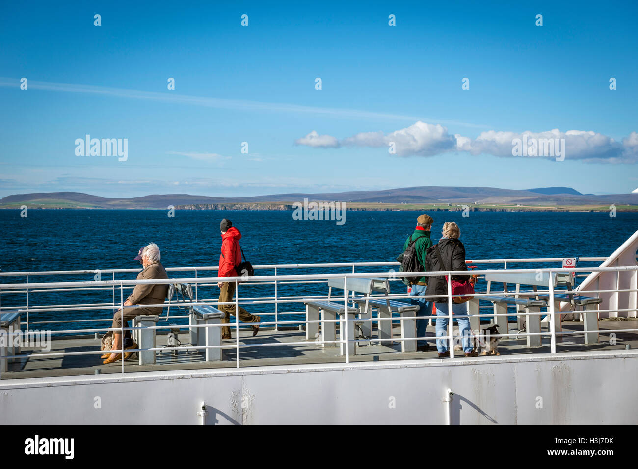 Passengers on the MV Pentalina Orkney Ferry on their way to St. Margaret's Hope, South Ronaldsay, Scotland, UK Stock Photo