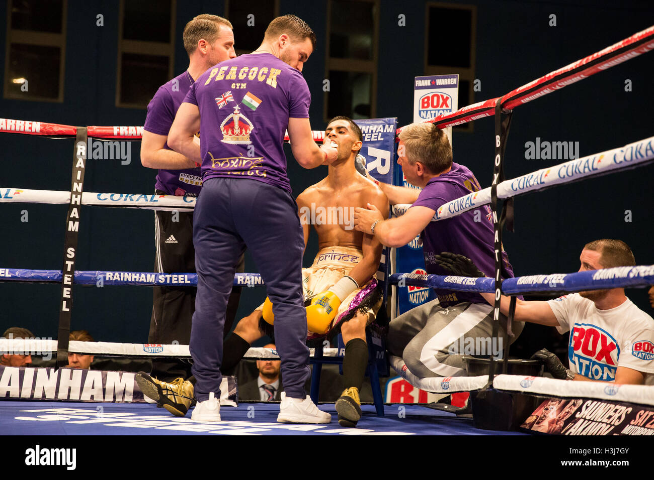 Prince Patel takes on Patrik Bartos in a boxing bout Stock Photo