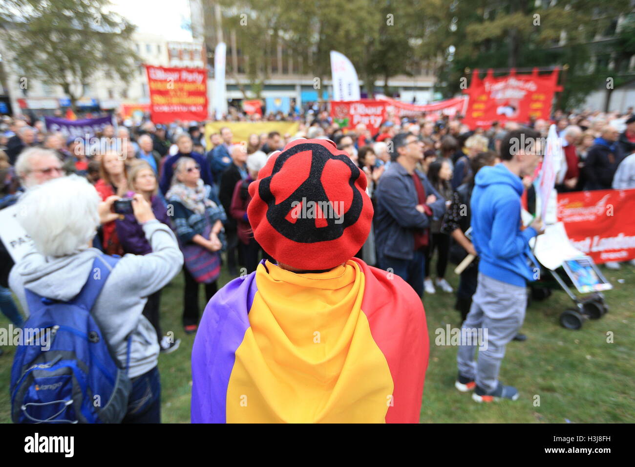 Demonstrators gather in Altab Ali Park before making their way to Cable Street in the East End of London. Stock Photo