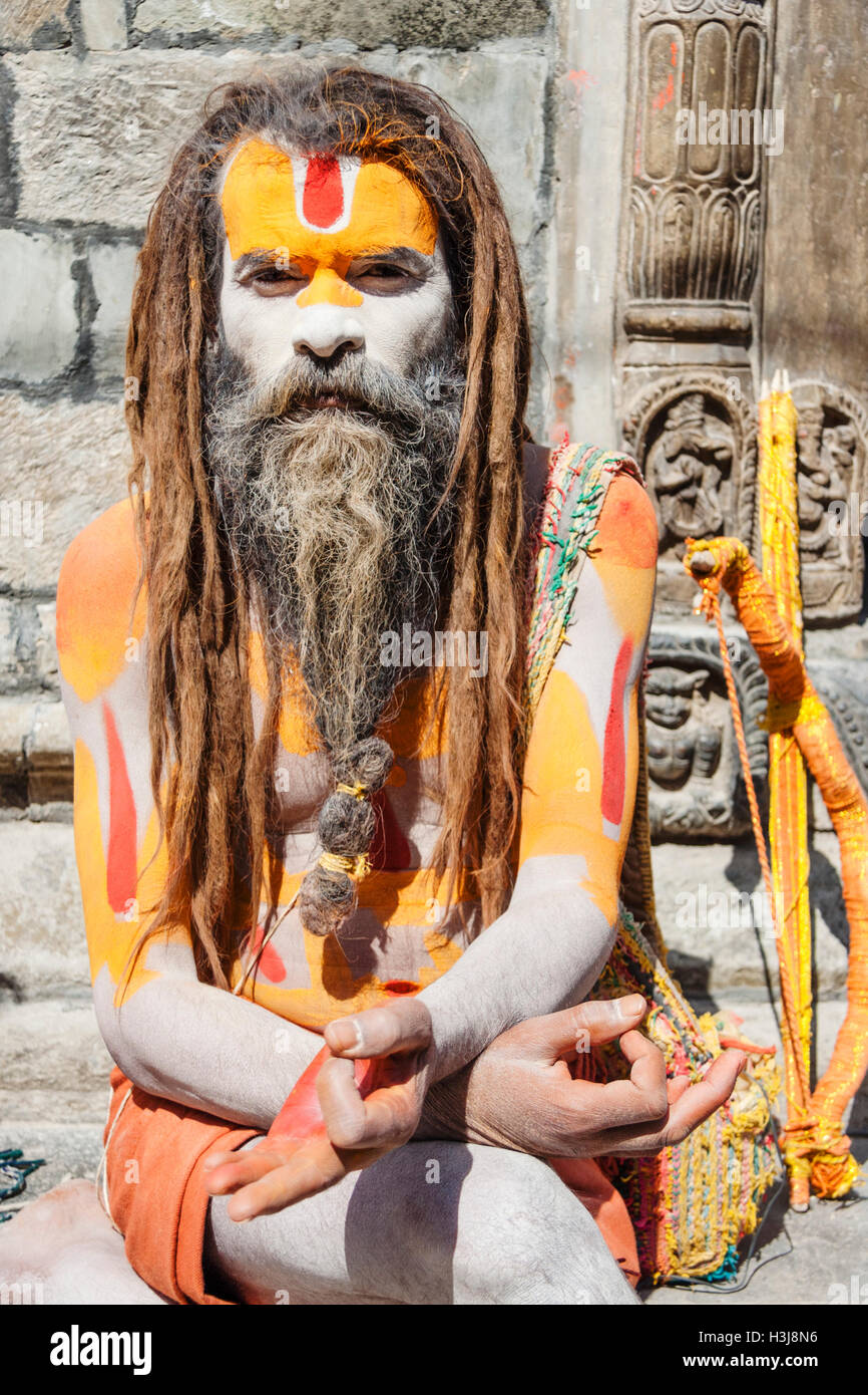 Sadhu portrait. Pashupatinath temple, Kathmandu , Nepal Stock Photo