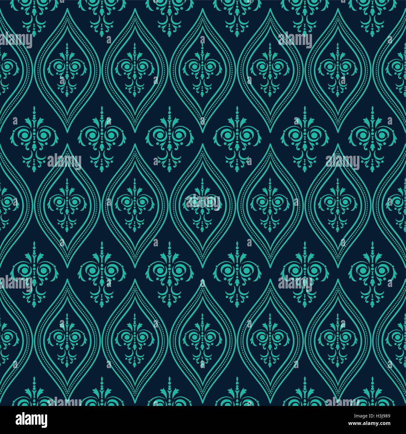 Luxury Damask seamless pattern. Blue color. Vector illustrations Stock ...