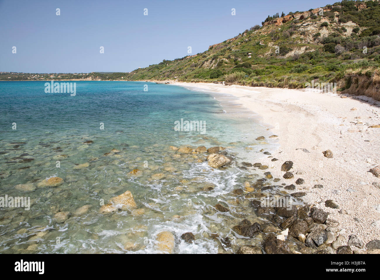 Lithero beach, Kefalonia, has beautiful turquoise sea. Stock Photo