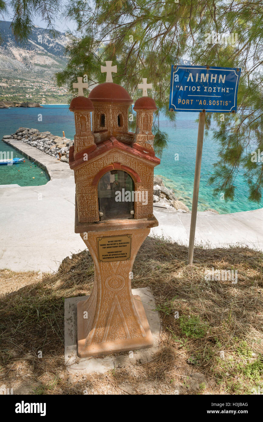 A Greek Shrine for Agios Sostis at Pessada harbour, Cephalonia Stock Photo