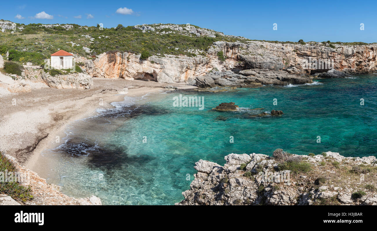 Lagadakia beach, Kefalonia, has beautiful turquoise water. Stock Photo