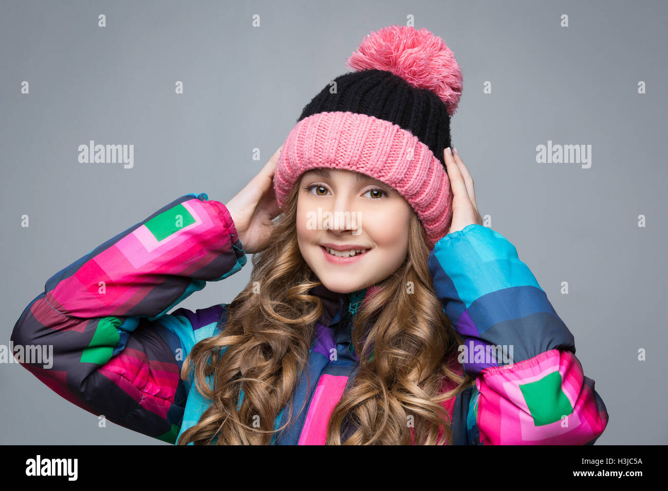 Beautiful girl in wool hat Stock Photo Alamy