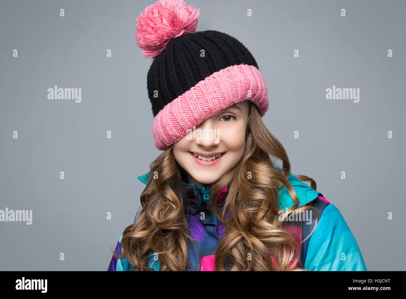 Beautiful girl in wool hat Stock Photo Alamy
