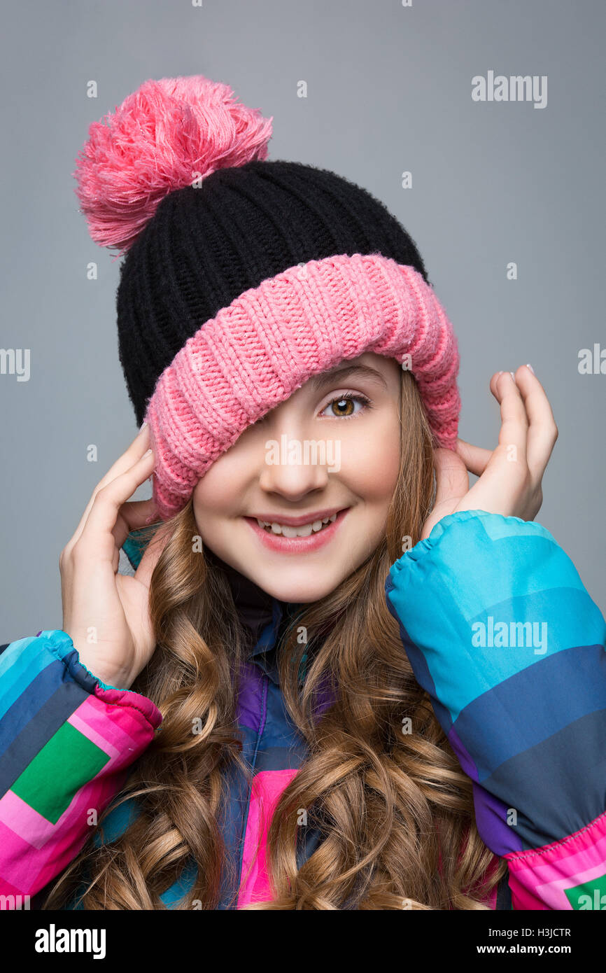 Beautiful girl in wool hat Stock Photo Alamy
