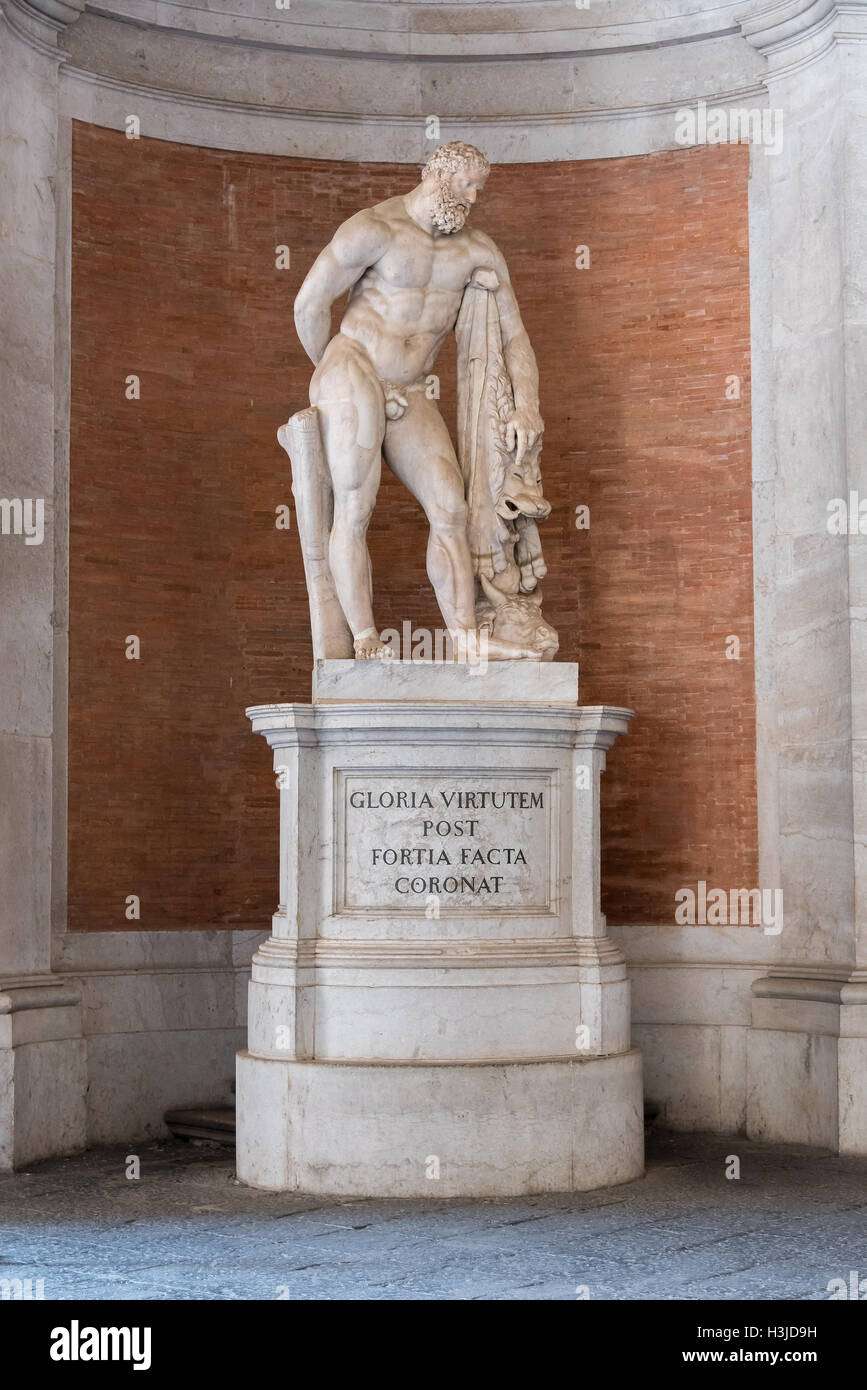 Copy of the Farnese Hercules statue a the entrance hall to The Bourbon Kings of Naples Royal Palace of Caserta, Italy. Stock Photo