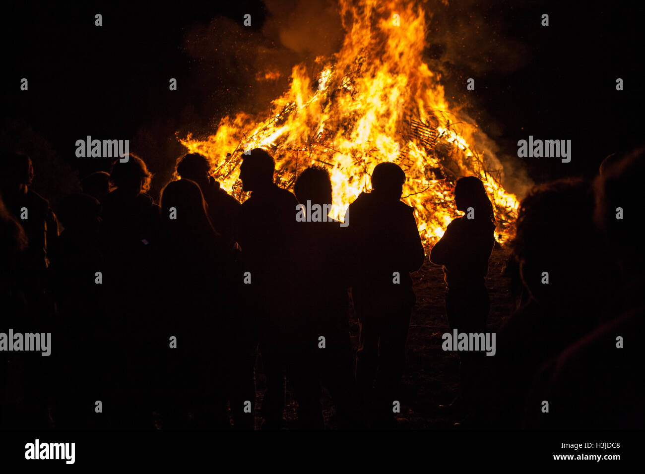 Bonfire Night, believed to be Europe's largest bonfire at Guy Fawkes Night, at Ottery St Mary Tar Barrel Rolling event,Devon,England, UK Stock Photo