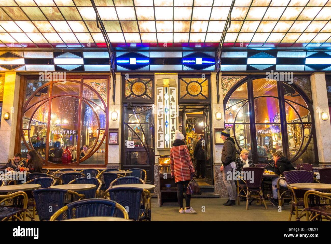 Brussels restaurant Le Falstaff cafe bar pub. Famous popular pub with Art-Nouveau interior. Stock Photo