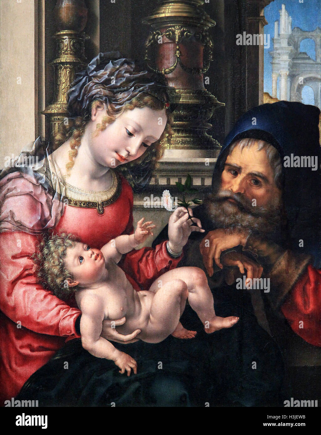 The Holy Family painting by Jan Gossart Mabuse 1478-1532.French-speaking painter from the Low Countries Stock Photo