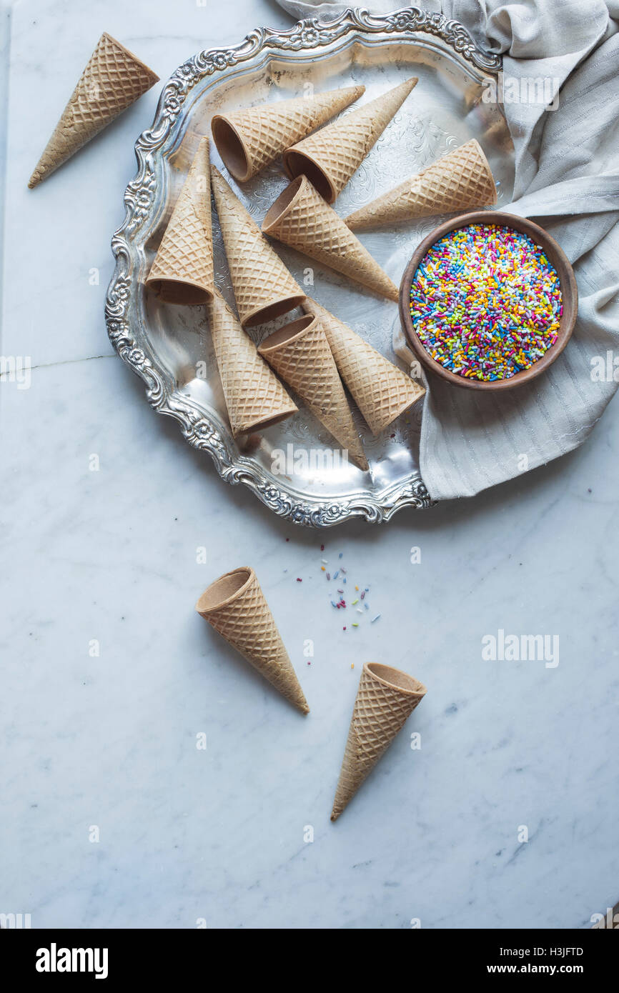 Ice Cream Cones and sprinkles Stock Photo