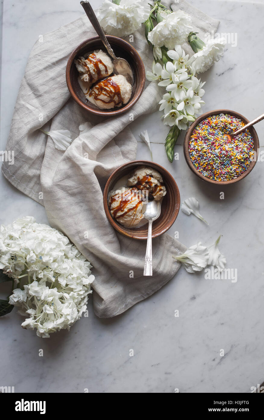 Jaggery Ice Cream with flowers Stock Photo