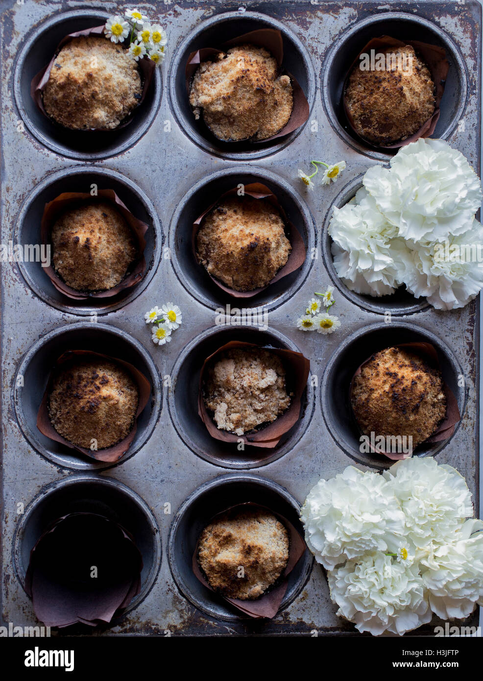 Coffee Cake Muffins in a baking tray Stock Photo
