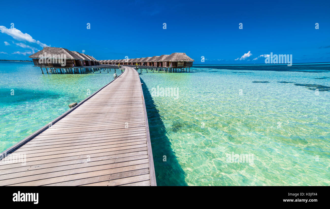 Amazing summer tropical vacation holiday landscape. Luxury travel holiday background concept. Colorful sunset in Maldives. Stock Photo