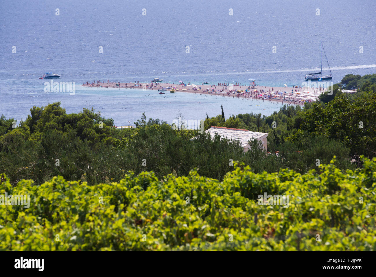 Zlatni Rat famous turquoise beach in Bol on Brac island, Dalmatia, Croatia Stock Photo