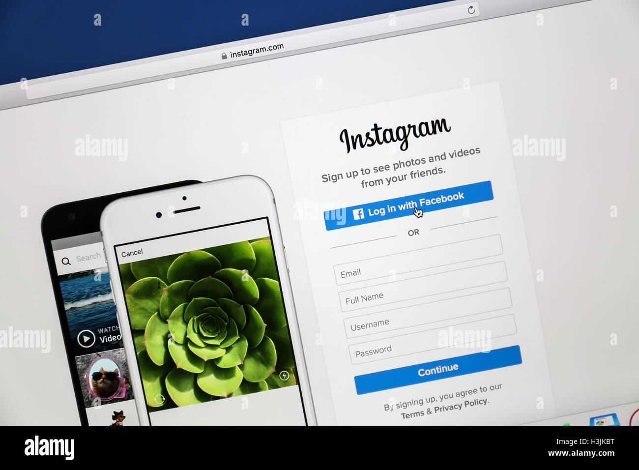Instagram web page on a computer screen Stock Photo