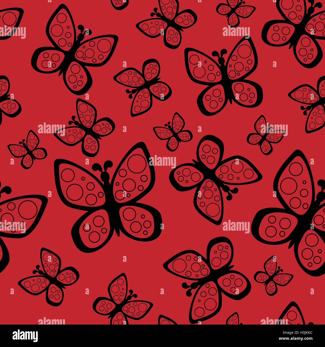 Beautiful seamless background of butterflies black and red colors Stock