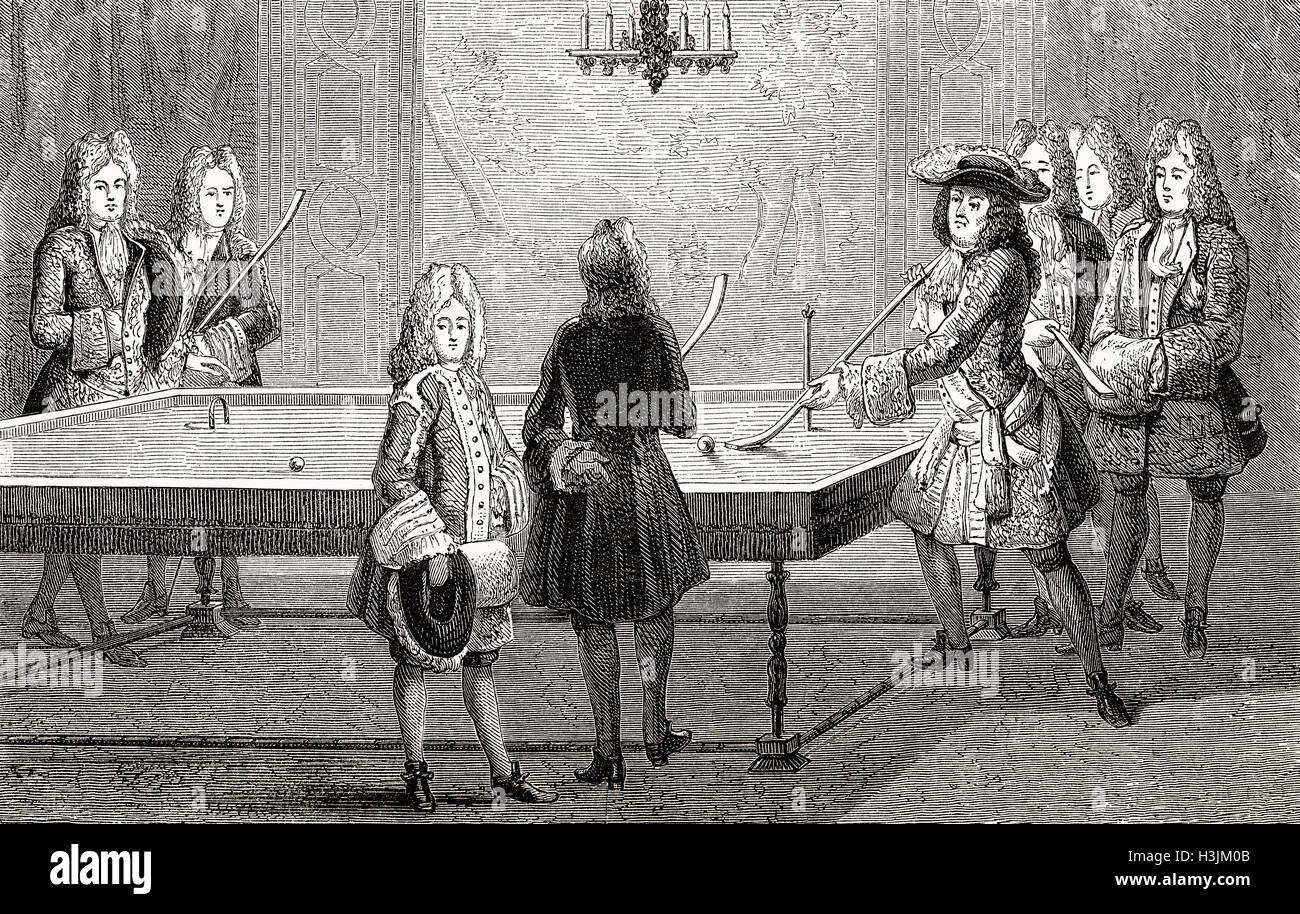 Louis XIV playing billiards, Versailles, France, 1694, Louis the Great, King of France, 1638-1715 Stock Photo