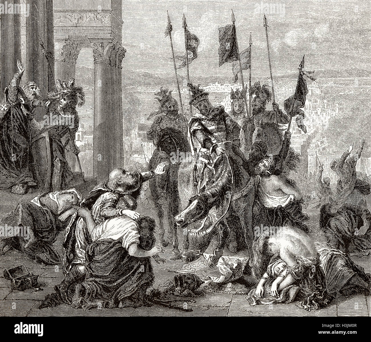 The Fourth Crusade, Entry of the Crusaders in Constantinople, by Eugène Delacroix Stock Photo
