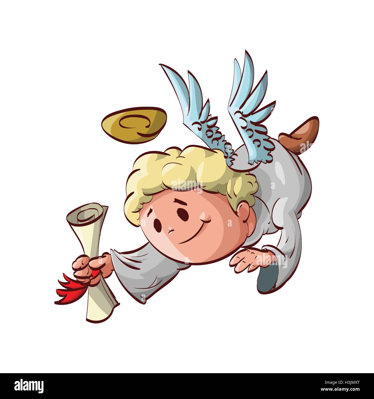 Cartoon illustration of an angel messenger flying down with a letter in hands. Stock Vector