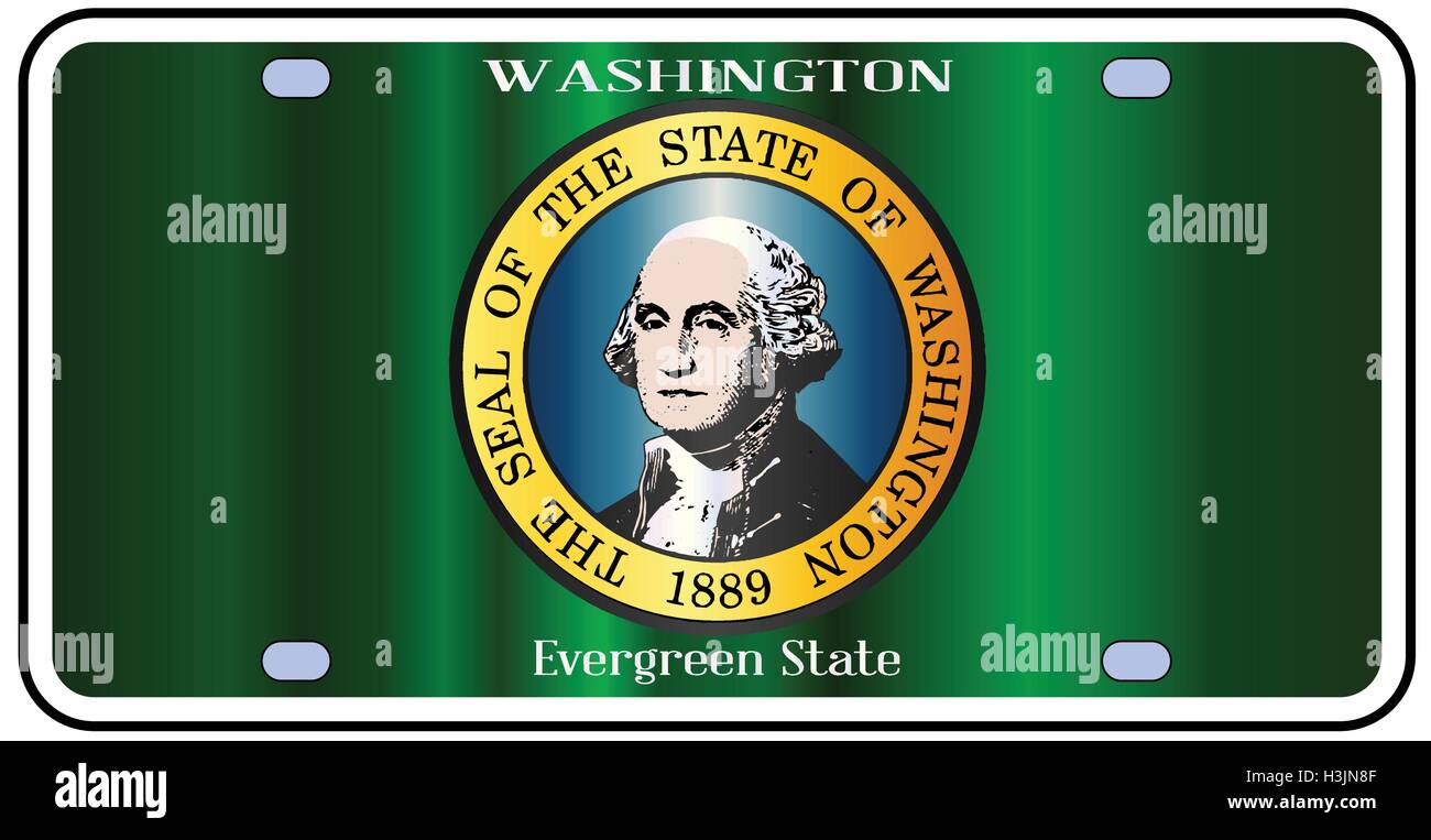 Washington state license plate in the colors of the state flag with the