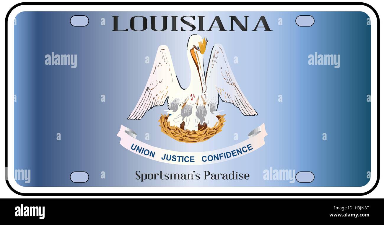 Louisiana state license plate in the colors of the state flag with the flag icons over a white background Stock Vector